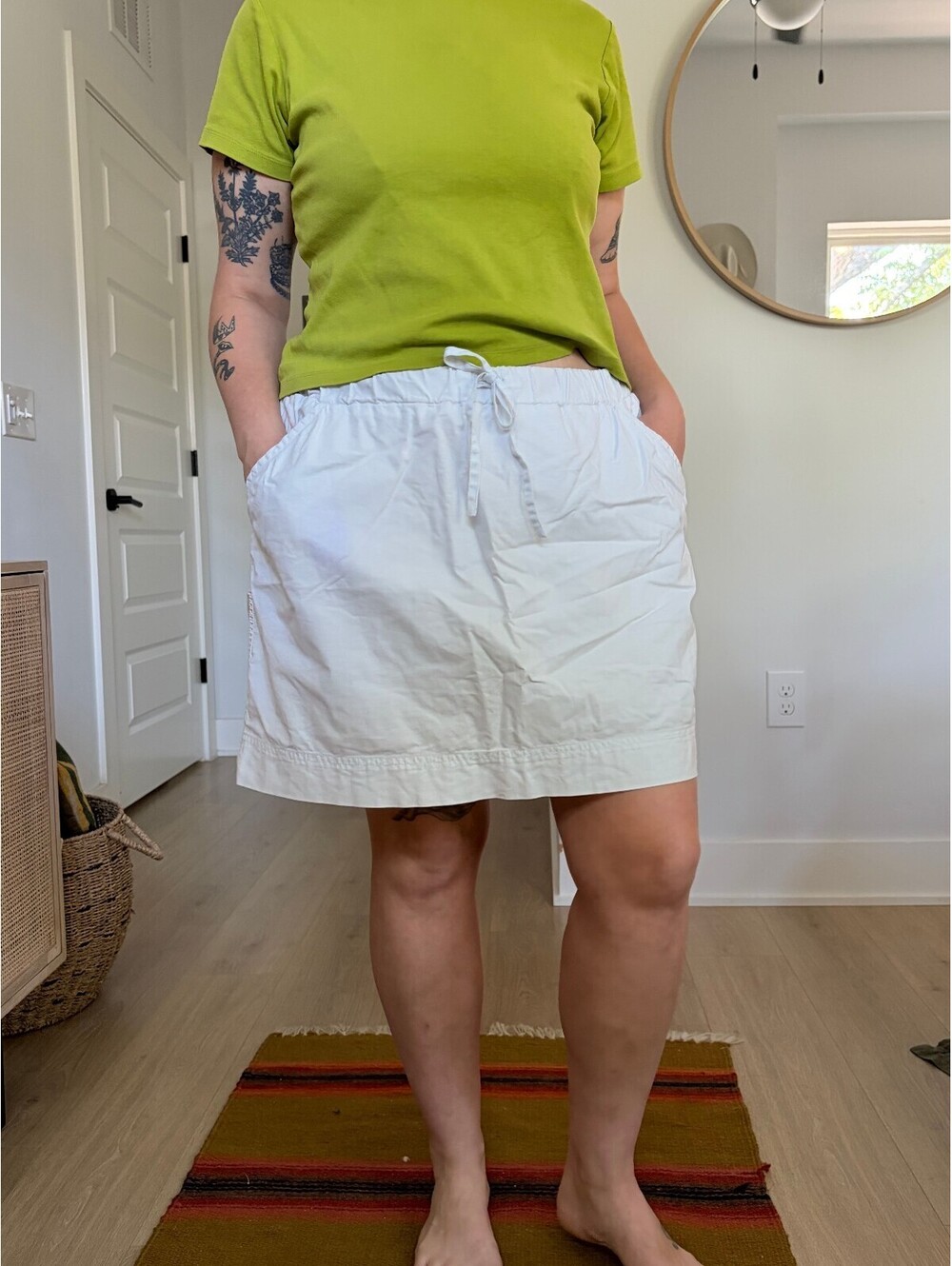 White Mini Skirt Lined Pockets W: 36" L: 17"